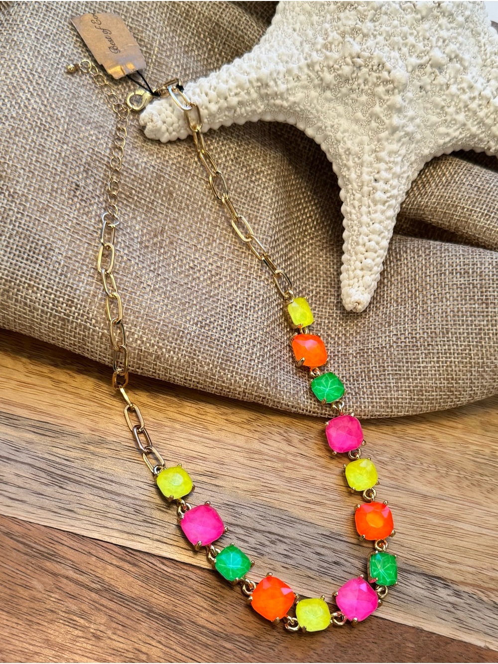 Gold Tone Neon Multi-Color Gemlink Statement Necklace- nwt - Picture 3 of 3